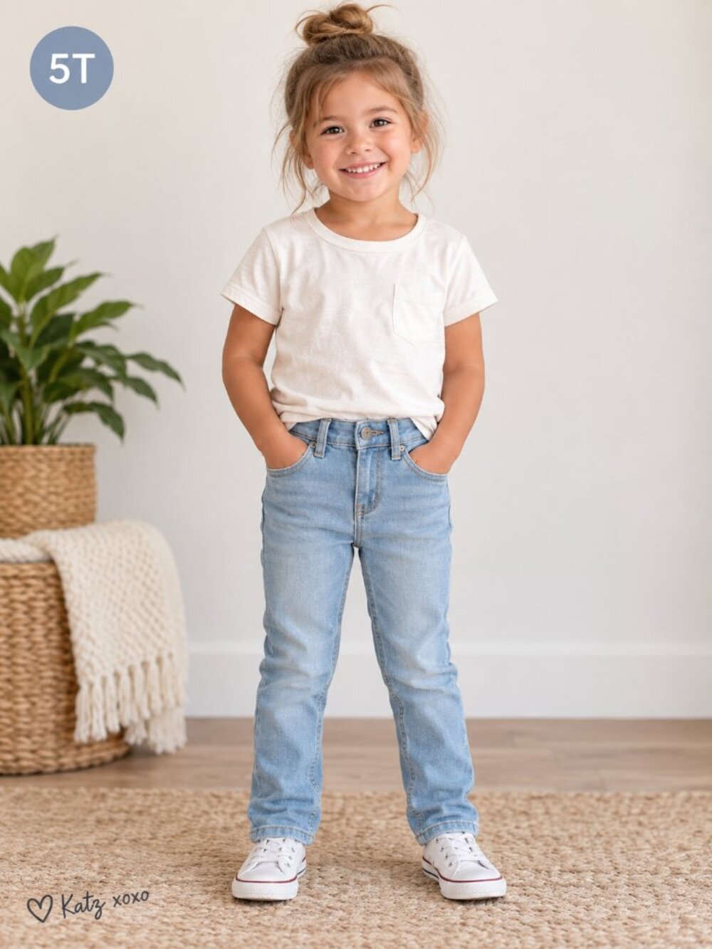 Cat & Jack Girls 5T Light Wash Jeggings Super Stretch Adjustable Waist Jeans